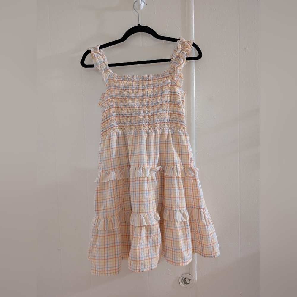 Entro Pastel Plaid Ruffle Dress Girls Size Small 12/14
